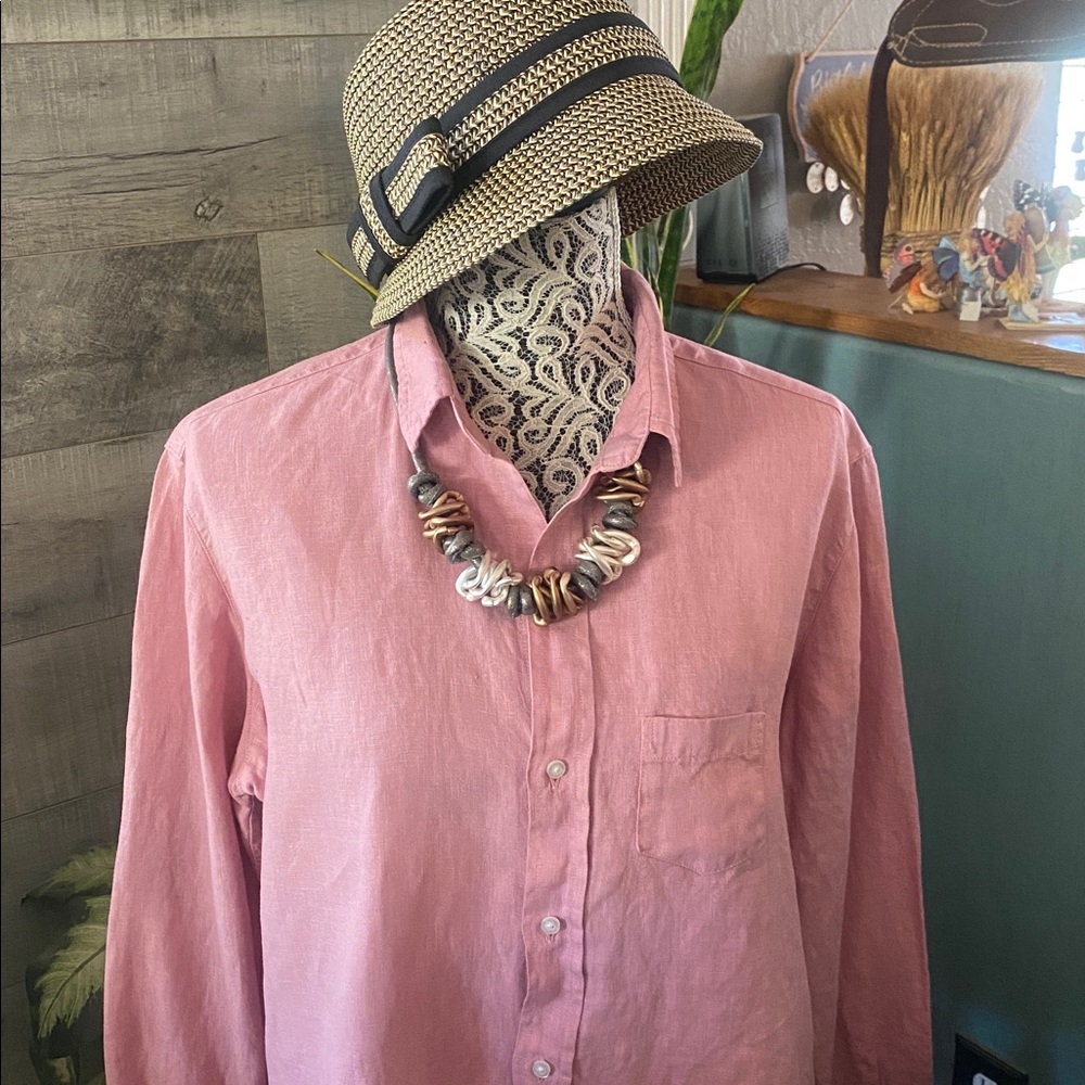 Frank & Eileen Pink/Mauve women’s linen long sleeve shirt - Picture 5 of 11